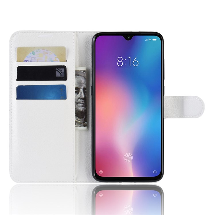 Litchi Skin PU Leather Magnetic Stand Flip Case for Xiaomi Mi 9 SE - White-4