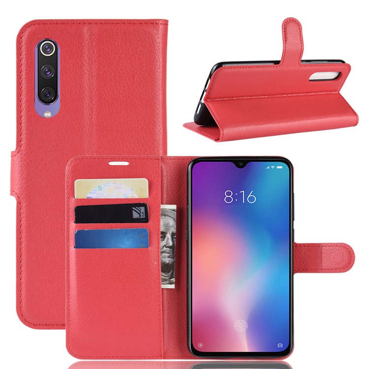 Litchi Skin PU Leather Magnetic Stand Flip Case for Xiaomi Mi 9 SE - Red-1