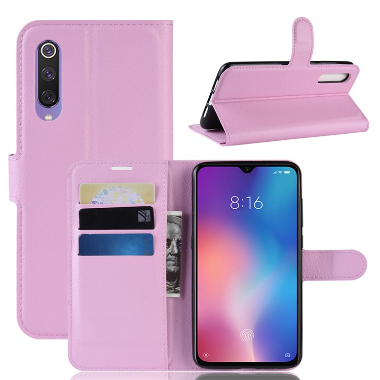 Litchi Skin PU Leather Magnetic Stand Flip Case for Xiaomi Mi 9 SE - Pink-1