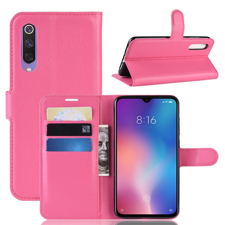 Litchi Skin PU Leather Magnetic Stand Flip Case for Xiaomi Mi 9 SE - Rose-1