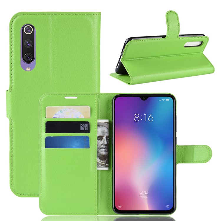 Litchi Skin PU Leather Magnetic Stand Flip Case for Xiaomi Mi 9 SE - Green-1