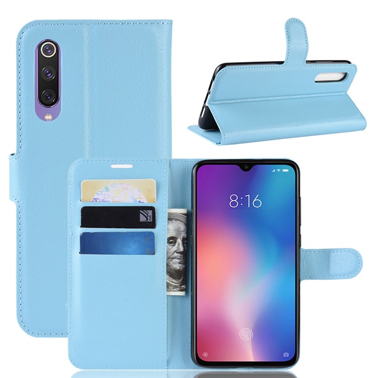 Litchi Skin PU Leather Magnetic Stand Flip Case for Xiaomi Mi 9 SE - Blue-1