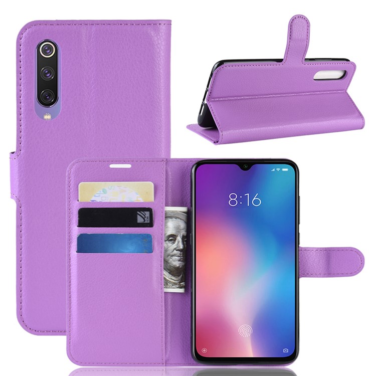 Litchi Skin PU Leather Magnetic Stand Flip Case for Xiaomi Mi 9 SE - Purple-1