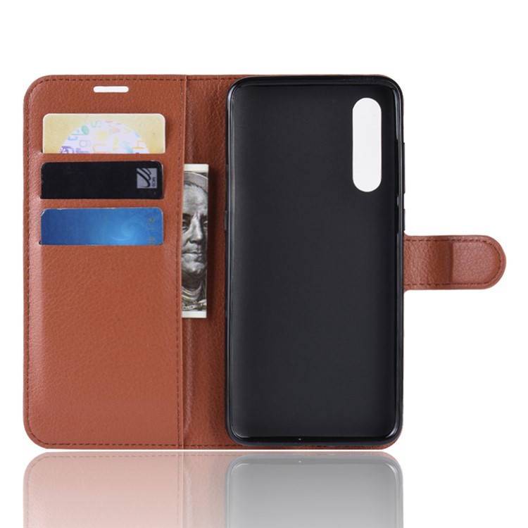 Litchi Skin PU Leather Magnetic Stand Flip Case for Xiaomi Mi 9 SE - Brown-3