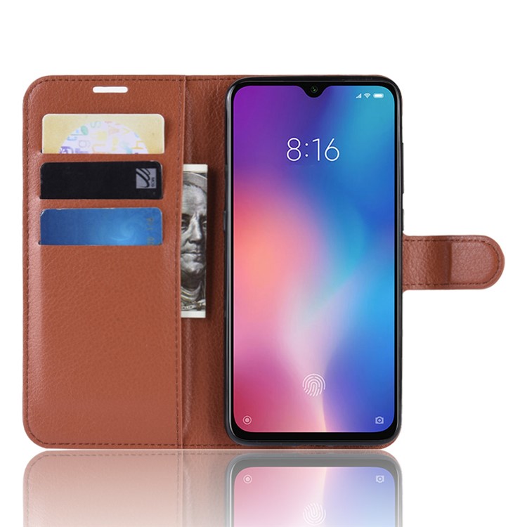 Litchi Skin PU Leather Magnetic Stand Flip Case for Xiaomi Mi 9 SE - Brown-4