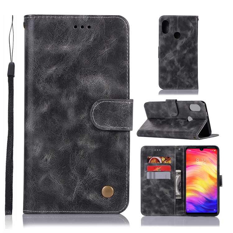 Premium Vintage Leather Wallet Case for Xiaomi Redmi Note 7S / Note 7 / Note 7 Pro (India) - Grey-1