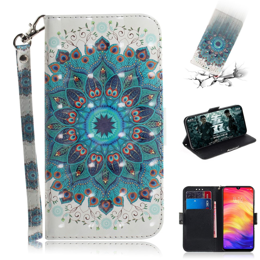 Pattern Printing Light Spot Decor Leather Wallet Case for Xiaomi Redmi Note 7S / Note 7 / Note 7 Pro (India) - Blue Flower-1