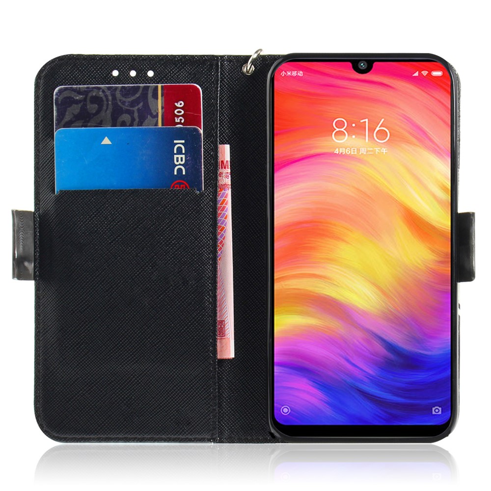 Pattern Printing Light Spot Decor Leather Wallet Case for Xiaomi Redmi Note 7S / Note 7 / Note 7 Pro (India) - Blue Flower-7