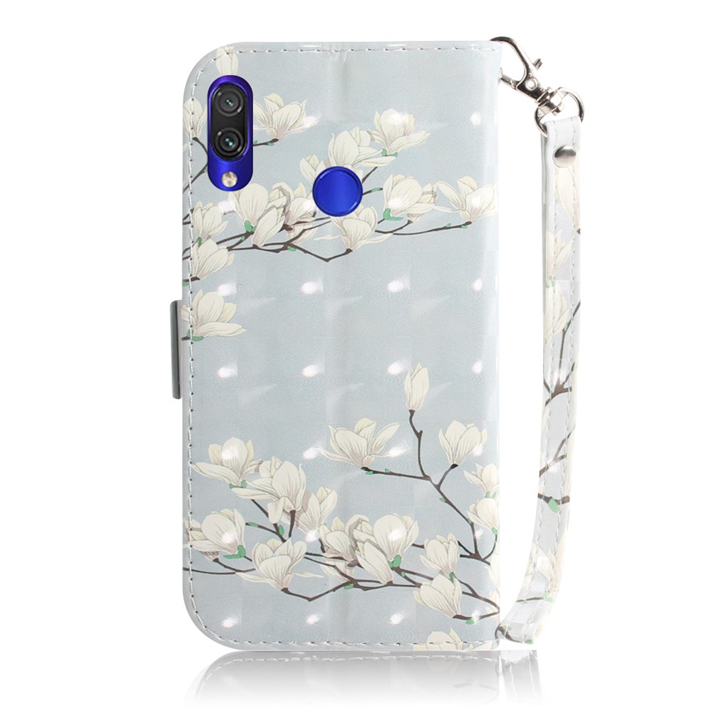 Pattern Printing Light Spot Decor Leather Wallet Case for Xiaomi Redmi Note 7S / Note 7 / Note 7 Pro (India) - White Flowers-3
