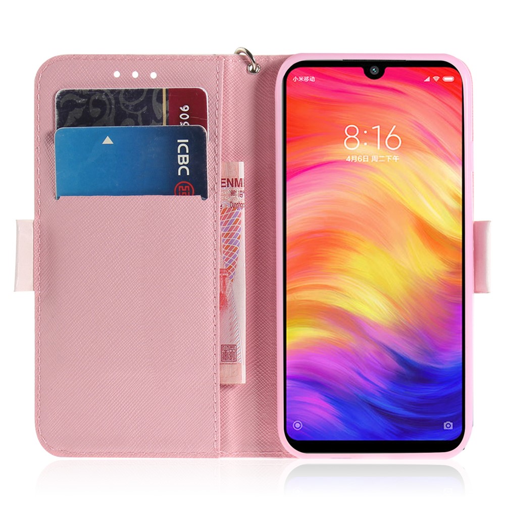 Pattern Printing Light Spot Decor Leather Wallet Case for Xiaomi Redmi Note 7S / Note 7 / Note 7 Pro (India) - White Flowers-7