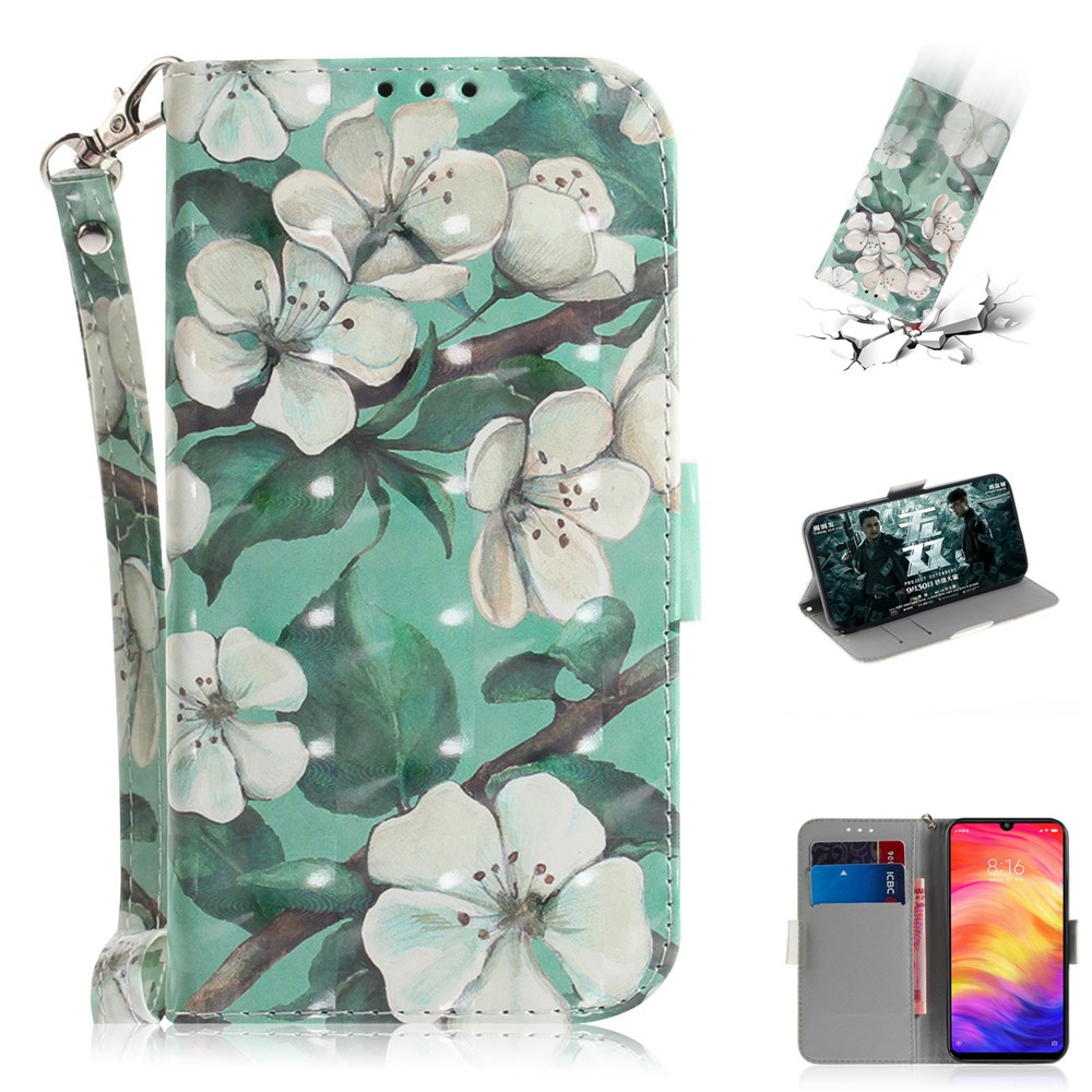 Pattern Printing Light Spot Decor Leather Wallet Case for Xiaomi Redmi Note 7S / Note 7 / Note 7 Pro (India) - Beautiful Flowers-1