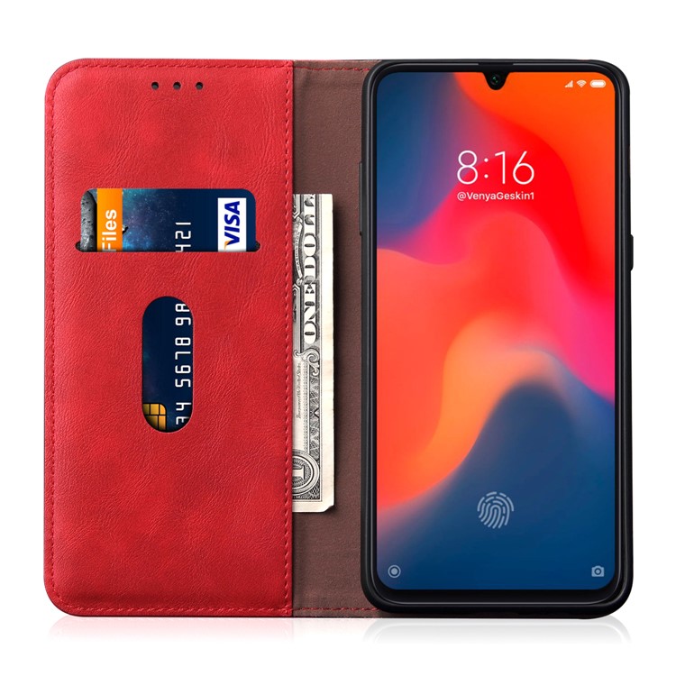 Auto-absorbed Crazy Horse Vintage Leather Stand Case for Xiaomi Mi 9 - Red-4