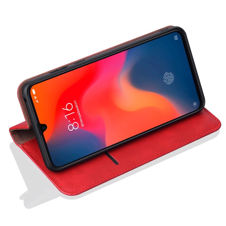 Auto-absorbed Crazy Horse Vintage Leather Stand Case for Xiaomi Mi 9 - Red-6