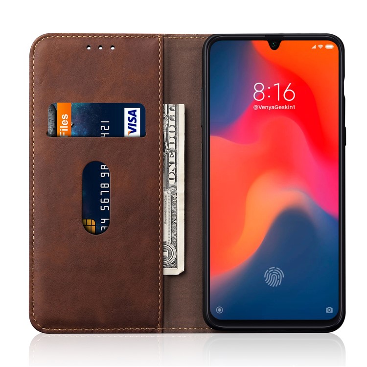 Auto-absorbed Crazy Horse Vintage Leather Stand Case for Xiaomi Mi 9 - Coffee-4