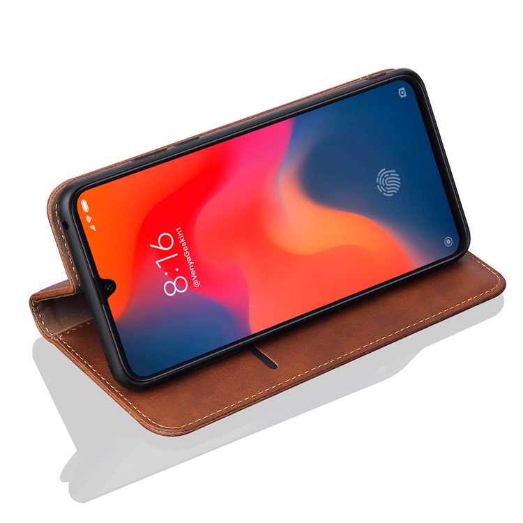 Auto-absorbed Crazy Horse Vintage Leather Stand Case for Xiaomi Mi 9 - Coffee-6