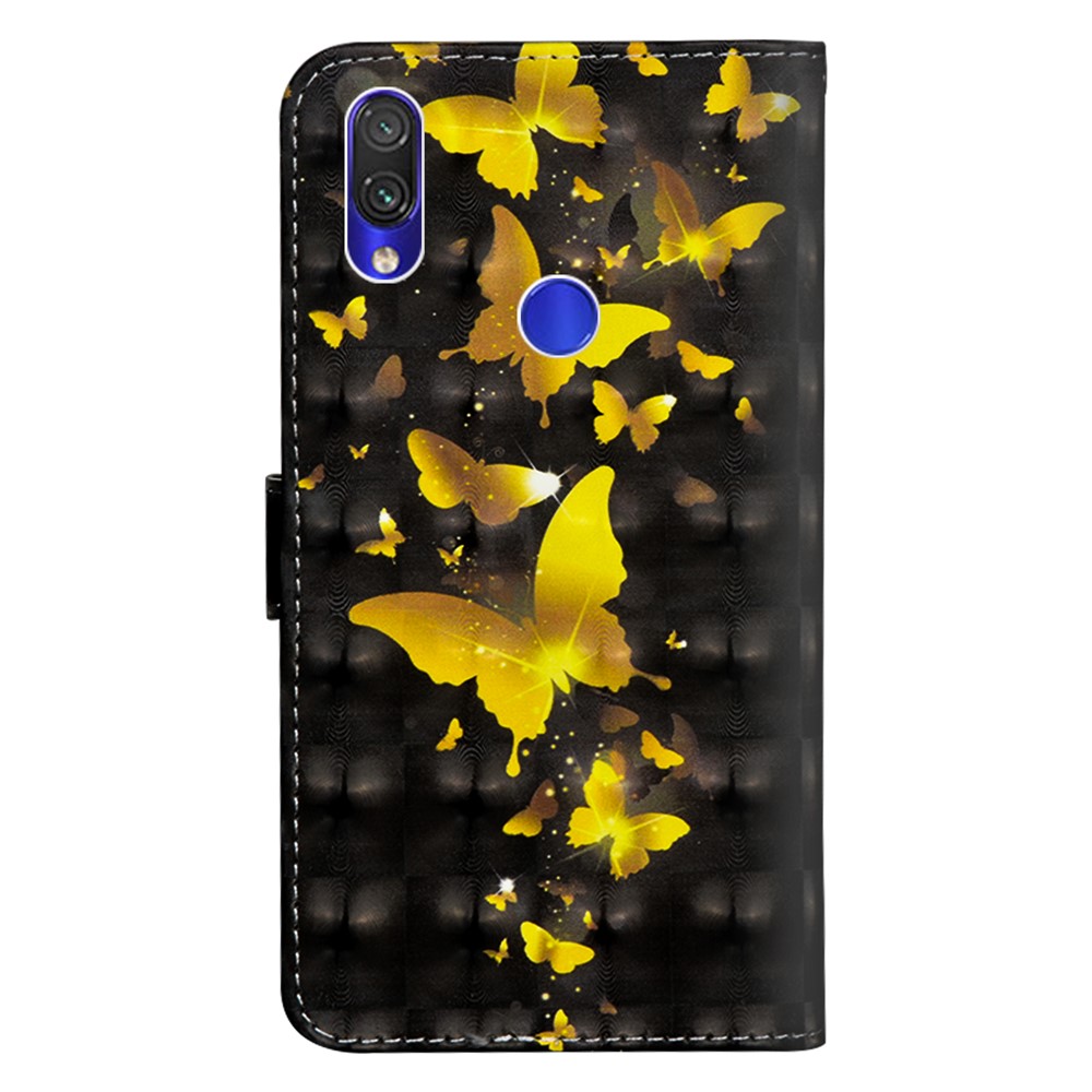 Étui de Portefeuille en Cuir à Motifs Légers Pour Xiaomi Redmi Note 7s / Remarque 7 / Note 7 Pro (inde) - Papillon or