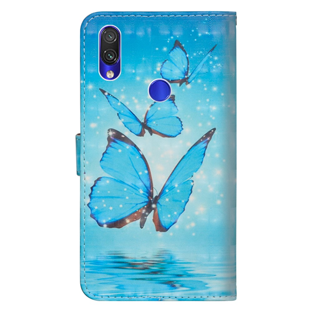 Light Spot Decor Patterned Leather Wallet Case for Xiaomi Redmi Note 7S / Note 7 / Note 7 Pro (India) - Blue Butterfly-4