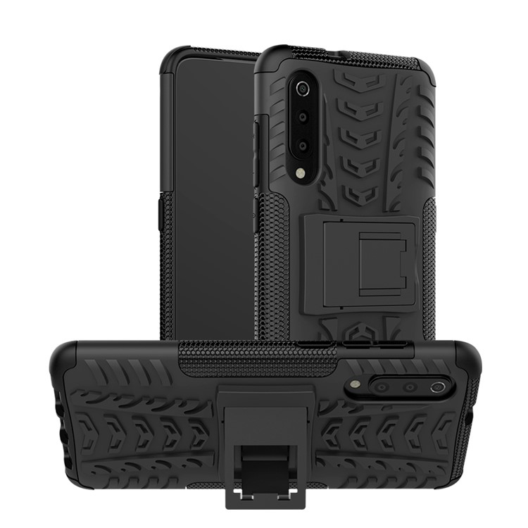 For Xiaomi Mi 9 Cool Tyre Kickstand PC + TPU Hybrid Phone Casing - Black-1