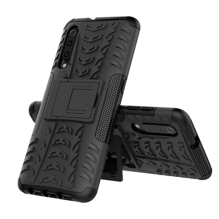 For Xiaomi Mi 9 Cool Tyre Kickstand PC + TPU Hybrid Phone Casing - Black-2