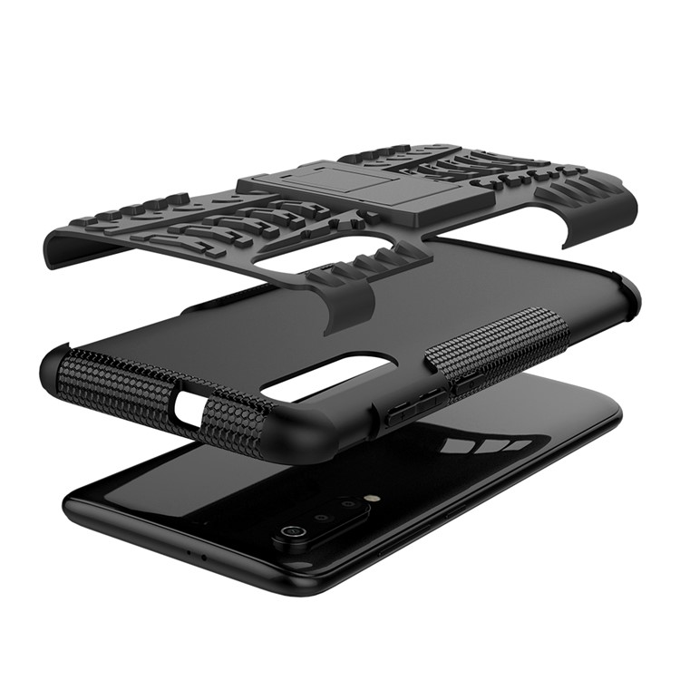 For Xiaomi Mi 9 Cool Tyre Kickstand PC + TPU Hybrid Phone Casing - Black-8