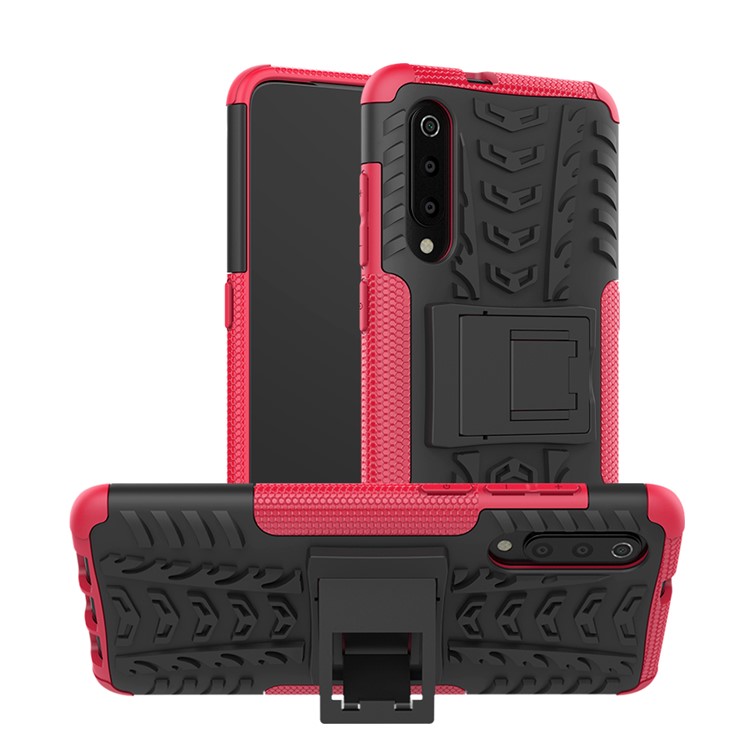 For Xiaomi Mi 9 Cool Tyre Kickstand PC + TPU Hybrid Phone Casing - Rose-1