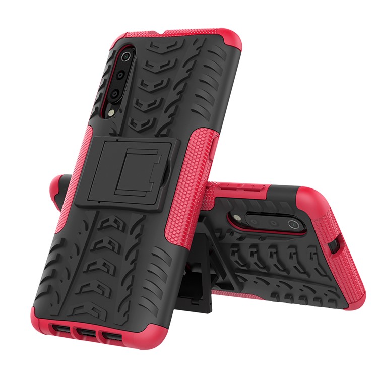 For Xiaomi Mi 9 Cool Tyre Kickstand PC + TPU Hybrid Phone Casing - Rose-2