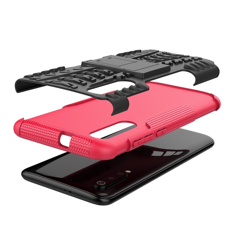 For Xiaomi Mi 9 Cool Tyre Kickstand PC + TPU Hybrid Phone Casing - Rose-7