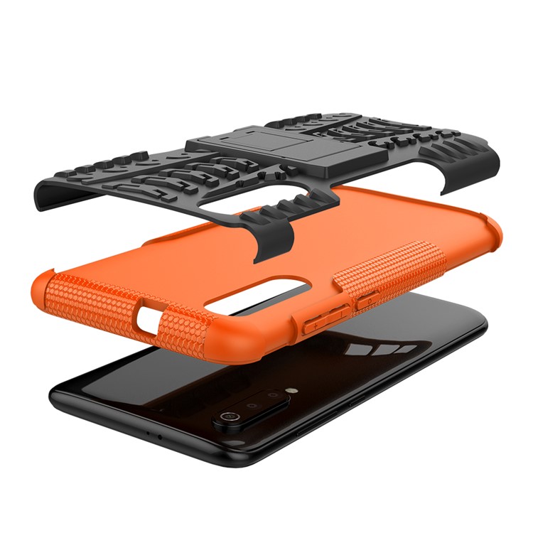 For Xiaomi Mi 9 Cool Tyre Kickstand PC + TPU Hybrid Phone Casing - Orange-8