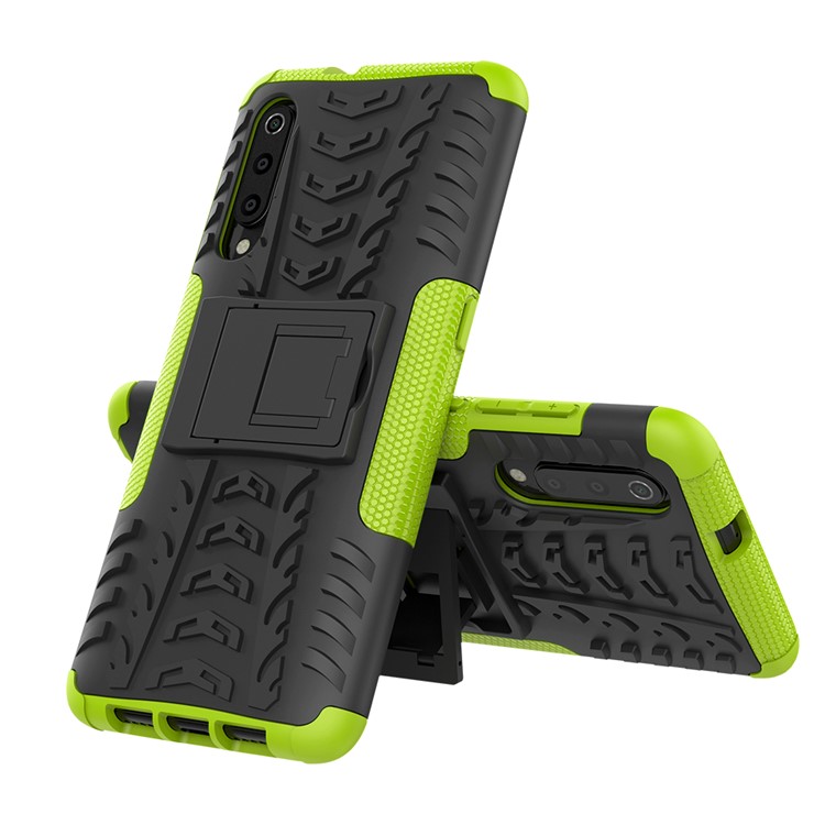 For Xiaomi Mi 9 Cool Tyre Kickstand PC + TPU Hybrid Phone Casing - Green-2