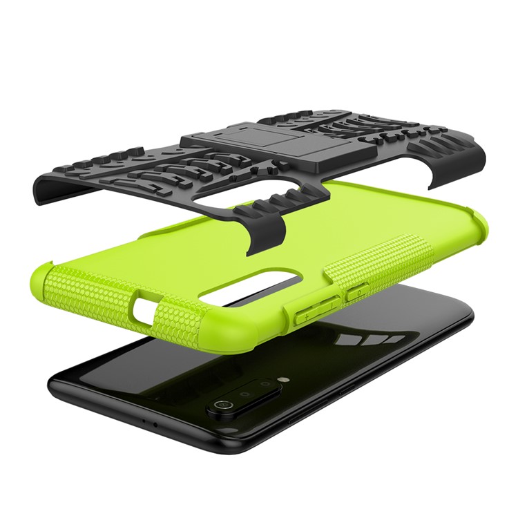 For Xiaomi Mi 9 Cool Tyre Kickstand PC + TPU Hybrid Phone Casing - Green-8