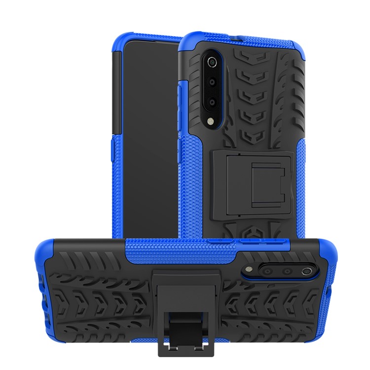 For Xiaomi Mi 9 Cool Tyre Kickstand PC + TPU Hybrid Phone Casing - Blue-1