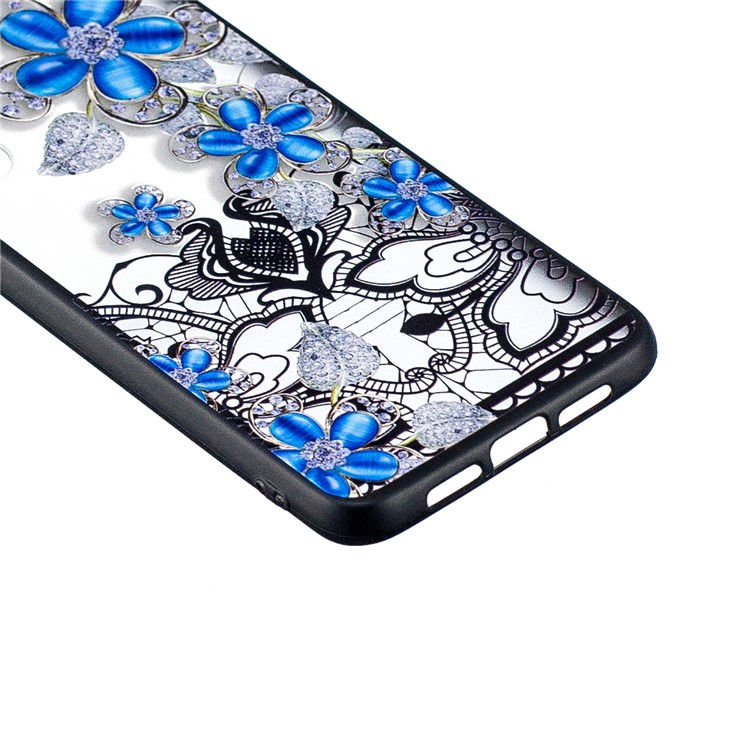 Lace Embossed Rhinestone Flower PC TPU Combo Mobile Phone Case for Xiaomi Mi 9 - Blue Flower-2