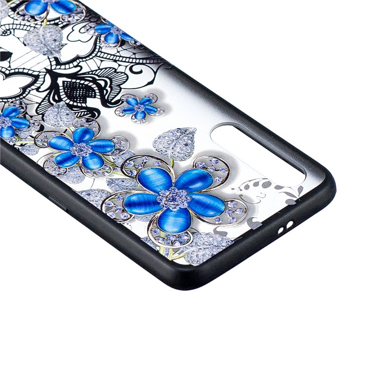 Lace Embossed Rhinestone Flower PC TPU Combo Mobile Phone Case for Xiaomi Mi 9 - Blue Flower-3