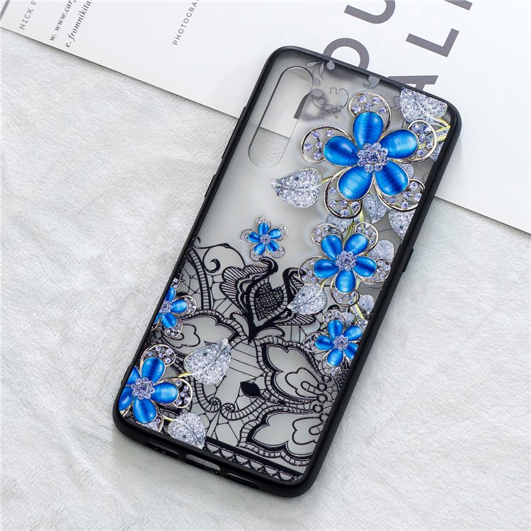 Lace Embossed Rhinestone Flower PC TPU Combo Mobile Phone Case for Xiaomi Mi 9 - Blue Flower-4