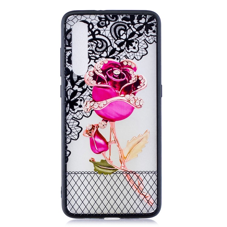 Lace Embossed Rhinestone Flower PC TPU Combo Mobile Phone Case for Xiaomi Mi 9 - Rose-1