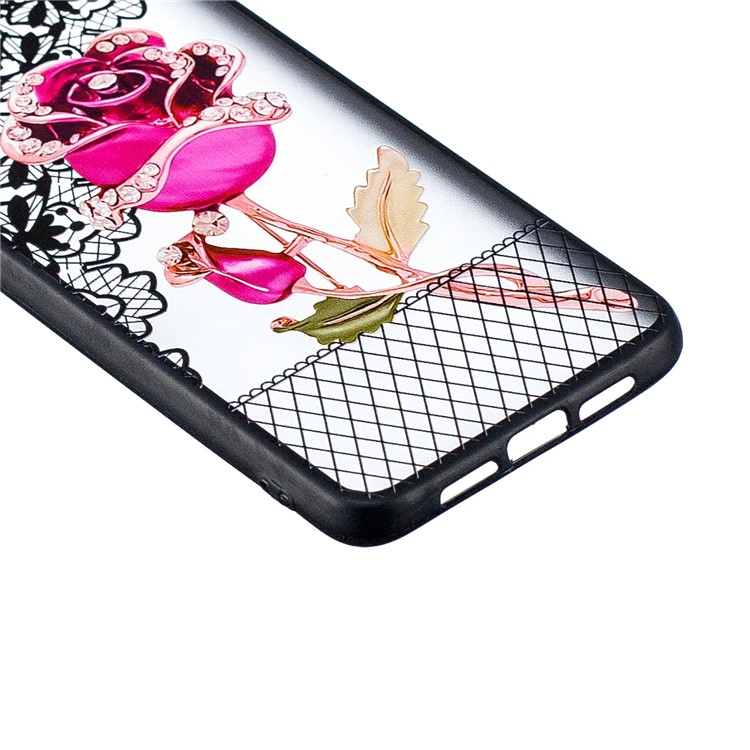 Lace Embossed Rhinestone Flower PC TPU Combo Mobile Phone Case for Xiaomi Mi 9 - Rose-2