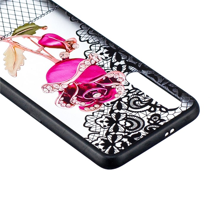Lace Embossed Rhinestone Flower PC TPU Combo Mobile Phone Case for Xiaomi Mi 9 - Rose-3