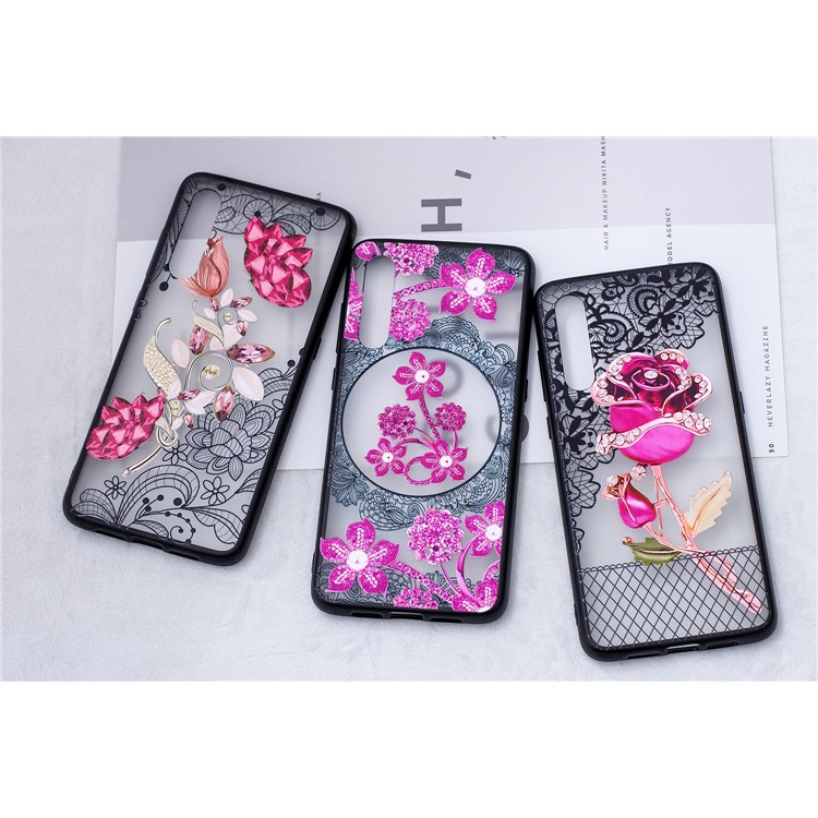 Lace Embossed Rhinestone Flower PC TPU Combo Mobile Phone Case for Xiaomi Mi 9 - Rose-5