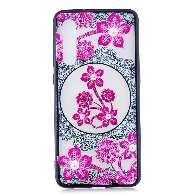 Lace Embossed Rhinestone Flower PC TPU Combo Mobile Phone Case for Xiaomi Mi 9 - Pink Flower-1