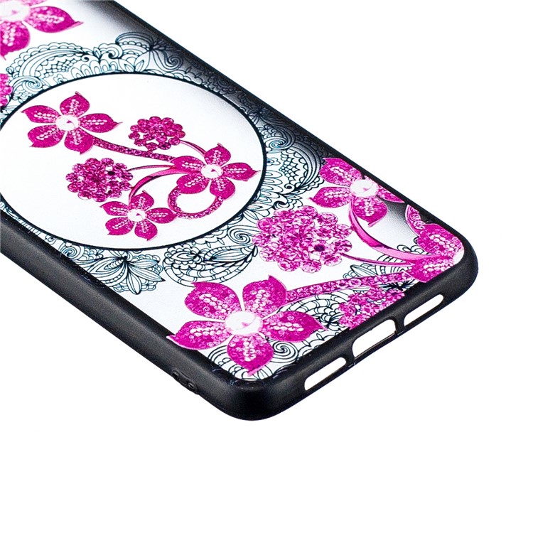 Lace Embossed Rhinestone Flower PC TPU Combo Mobile Phone Case for Xiaomi Mi 9 - Pink Flower-2
