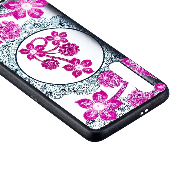 Lace Embossed Rhinestone Flower PC TPU Combo Mobile Phone Case for Xiaomi Mi 9 - Pink Flower-3