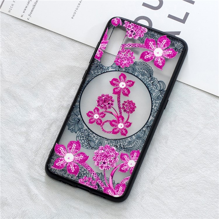 Lace Embossed Rhinestone Flower PC TPU Combo Mobile Phone Case for Xiaomi Mi 9 - Pink Flower-4