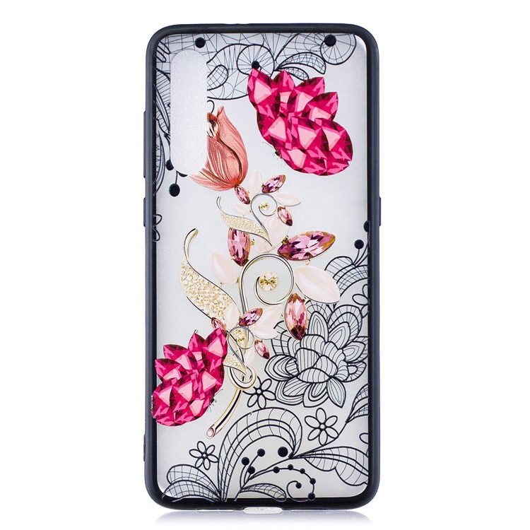 Lace Embossed Rhinestone Flower PC TPU Combo Mobile Phone Case for Xiaomi Mi 9 - Vivid Flower-1