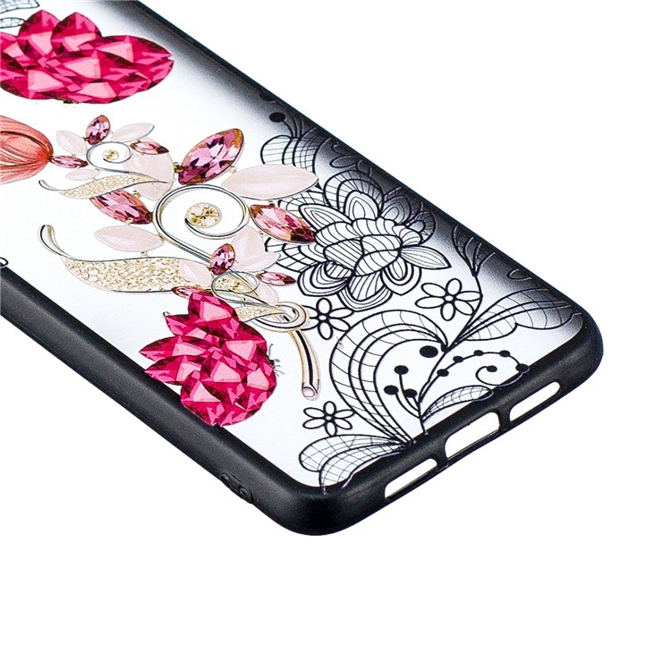 Lace Embossed Rhinestone Flower PC TPU Combo Mobile Phone Case for Xiaomi Mi 9 - Vivid Flower-2