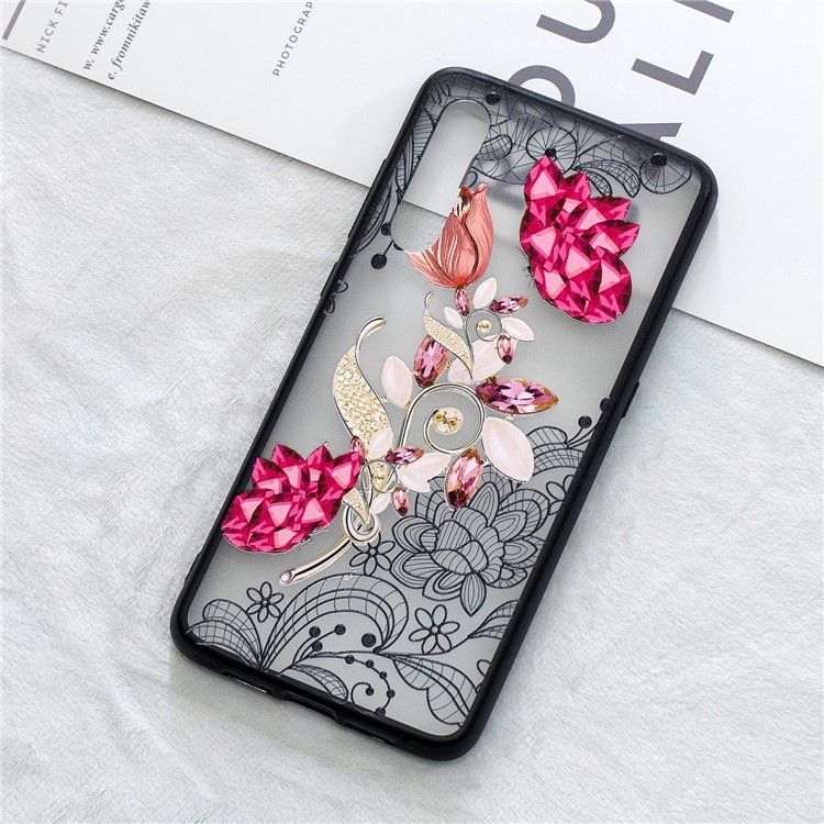 Lace Embossed Rhinestone Flower PC TPU Combo Mobile Phone Case for Xiaomi Mi 9 - Vivid Flower-4