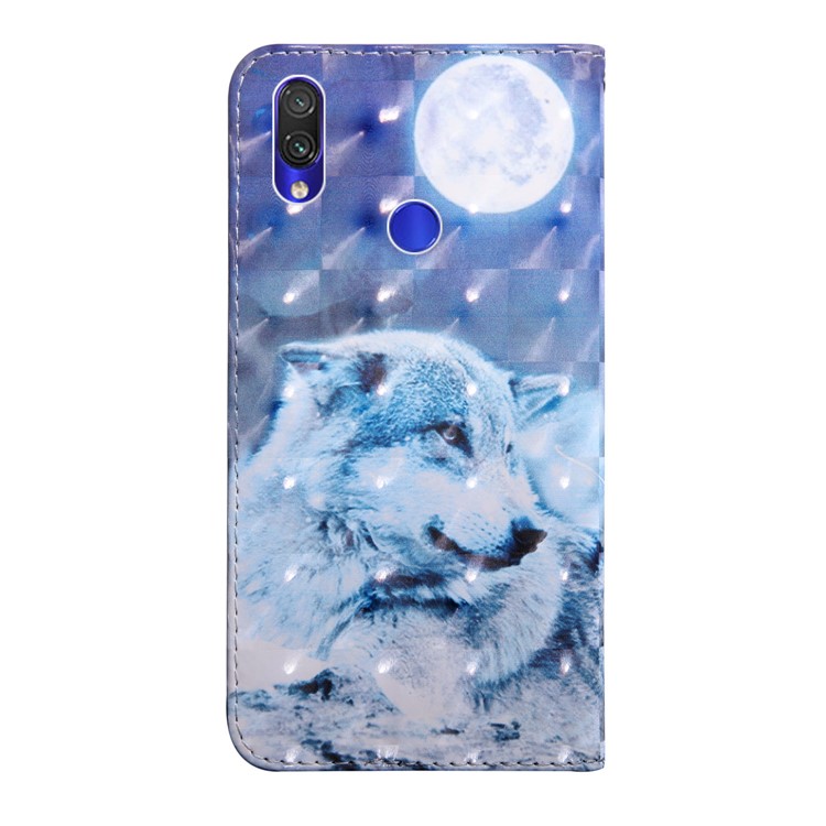 Light Spot Decor Patterned Leather Wallet Case for Xiaomi Redmi Note 7S / Note 7 / Note 7 Pro (India) - White Wolf-3