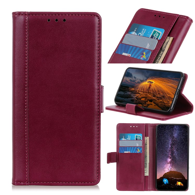 PU Leather Wallet Stand Case Cover for Xiaomi Redmi 7 - Wine Red-1