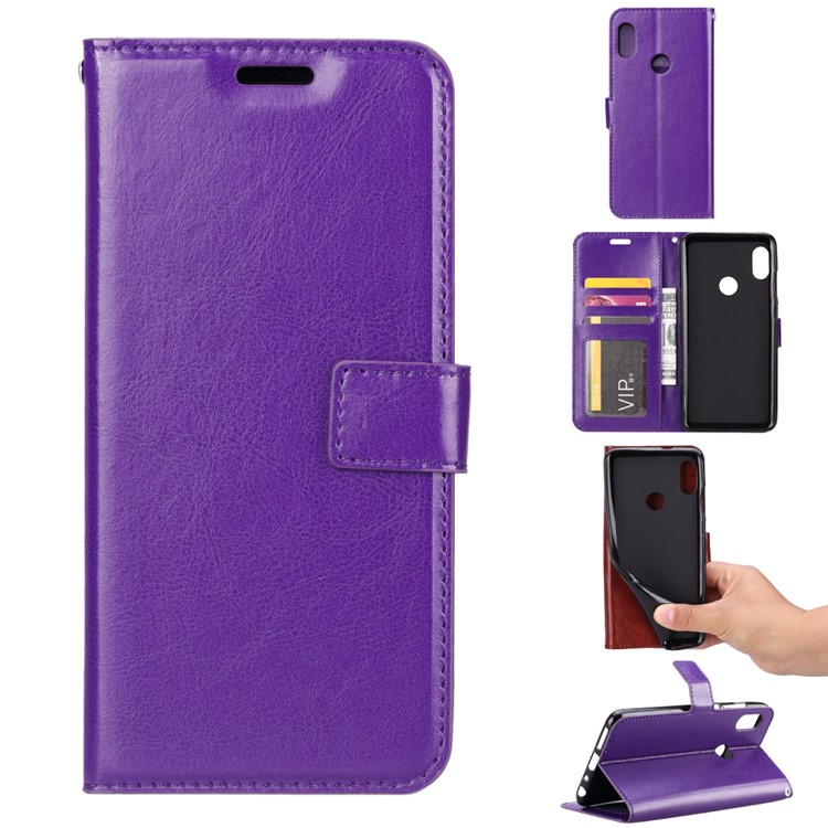 Crazy Horse Leather Wallet Case for Xiaomi Redmi Note 7S / Note 7 / Note 7 Pro (India) - Purple-1