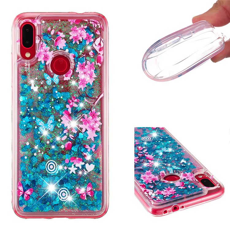 Dynamic Glitter Powder Sequins TPU Case for Xiaomi Redmi Note 7S / Note 7 / Note 7 Pro (India) - Butterfly and Plum Blossom-1