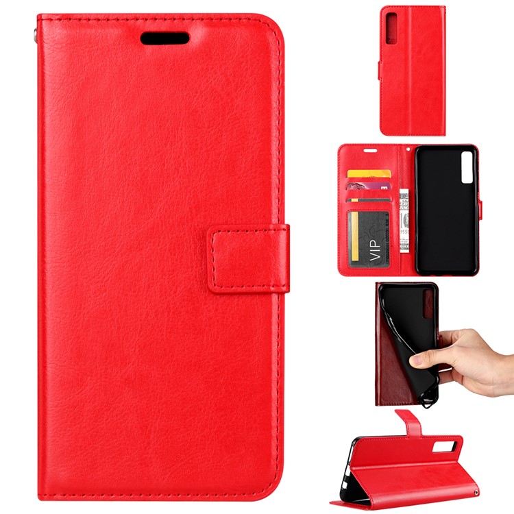 Crazy Horse Texture Wallet Leather Cover with Stand for Xiaomi Mi 9 - Red-1